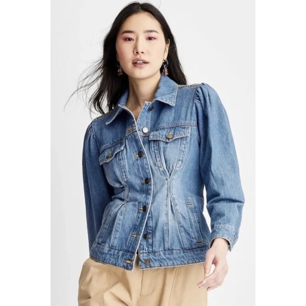 Future Collective Gabriella Karefa-Johnson Puff Sleeve Cotton Jean Jacket Size S